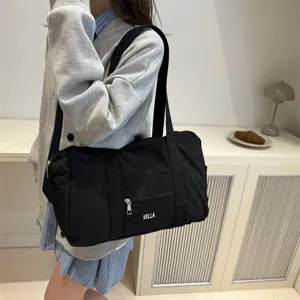 Schwarze Nylon Umhängetasche lässige sportliche Schultertasche Damen große Kapazität Neu