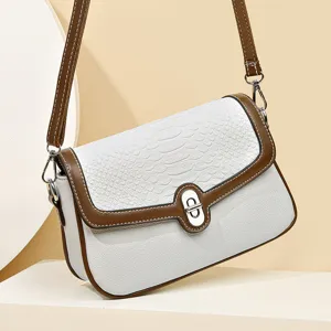 Damen Leder Umhängetasche schick lässig Alltag Tasche stilvolle Kontrastfarbe Handtasche