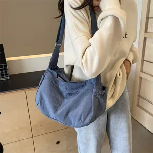 Blaues Nylon Umhängetasche lässige Schultertasche große Kapazität Damen Alltagstasche