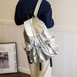 Modischer silberner Metallic Kordelzug Rucksack mit grossem Fassungsvermögen für Freizeit