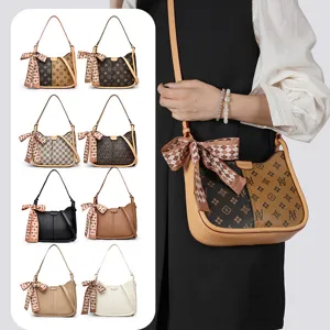 Stilvolle Damen Umhängetasche Satteltasche Hobo Tasche mit Schleife Schal Alltag.