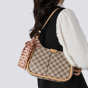 Damen Mode Umhängetasche Vintage Monogramm Satteltasche mit Schal modische Hobo Tasche
