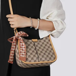 Damen Schultertasche stilvolle Monogramm Satteltasche lässige Umhängetasche mit Schleife