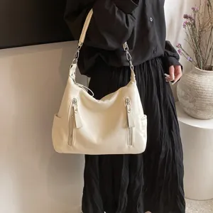 Chic große Damen Schultertasche Tote Bag, stilvolle Retro Freizeithandtasche mit Seitentaschen.