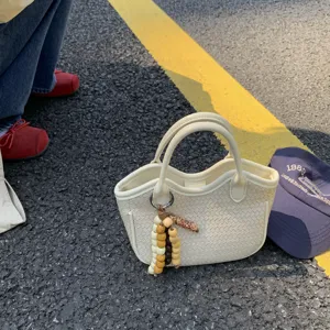 Retro gewebte Handtasche für Damen koreanischer Stil Eimer Tasche lässige Umhängetasche