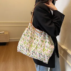 Koreanischer Stil Blumendruck Segeltuch Shopper, große Freizeittasche für Damen.