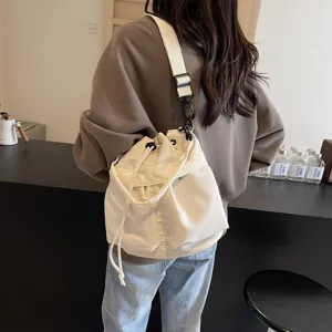 Weißer Canvas Beutel Schultertasche große Kapazität lässige Umhängetasche Detailansicht