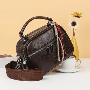 Vintage weiches Leder Umhängetasche für Damen mehrschichtig lässige Schulter Handtasche braun