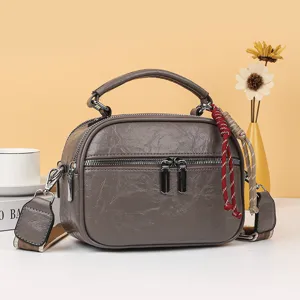 Damen Retro weiches Leder Umhängetasche, Mehrschichtige lässige Handtasche für den Alltag.