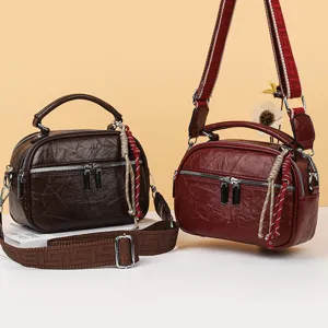 Damen Retro weiche Leder Handtasche lässige mehrschichtige Umhängetasche Detail Ansicht