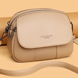 Damen Leder Umhängetasche lässige kleine Schultertasche mit mehreren Reißverschlussfächern