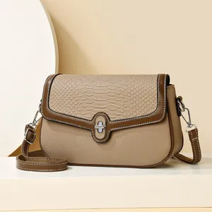 Damen Echtleder Umhängetasche stilvolle Retro Klapptasche Handtasche für den Alltag