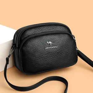 Damen PU Leder Umhängetasche Urban Minimalistisch Kleine Quadratische Tasche Mehrschichtige Reißverschluss Schultertasche Casual Tägliche Handtasche