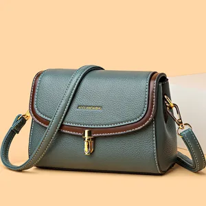 Damen grüne Leder Umhängetasche stilvolle Schultertasche Retro quadratische Tasche Schloss