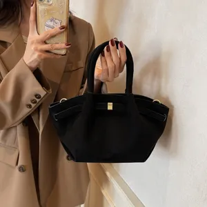 Damen Vintage Wildleder Tote Bag Grosse Kapazitaet Minimalistisch Schulter Umhaengetasche Metallverschluss Chic Handtasche