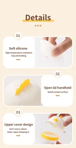 Silicone egg boiling cup detail showing soft material, high temperature resistance and easy demolding.