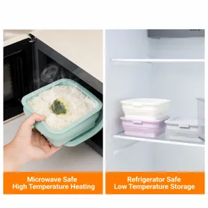 Scatola per pranzo pieghevole in silicone portatile, contenitore per alimenti sicuro per microonde.
