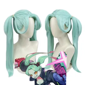 Muntgroene cosplay pruik met lange staarten, perfect voor anime karakter rollenspellen.