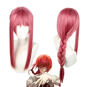 Anime cosplay pruik roze lang haar met vlecht kostuum haaraccessoire voor dames