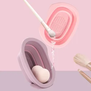 Foldable Silicone Makeup Brush Cleaning Bowl Portable Cosmetic Sponge Cleaner Pad Washing Tool Makeup Brush Cleaner Mat