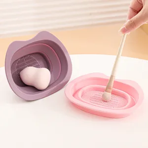 Collapsible silicone makeup brush cleaning bowl sponge cleaner tool for daily cosmetic use