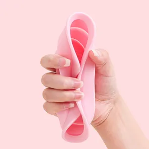 Foldable silicone makeup brush cleaning bowl pink portable cosmetic tool beauty blender scrubber.