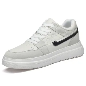 White platform casual sneakers with height increasing design and lightweight foam sole.