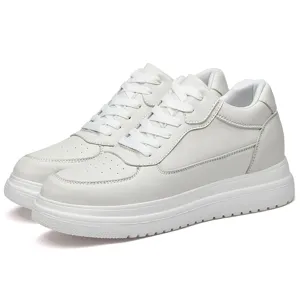 White platform casual sneakers for women, lightweight lace-up daily walking shoes.