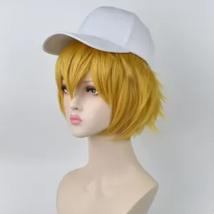 Gold Short Anime Cosplay Wig High Temperature Synthetic Fiber Machine Woven Hairpiece For Party Role Play