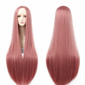 100cm lang recht cosplay pruik roze middenscheiding anime haar kostuum synthetisch haar