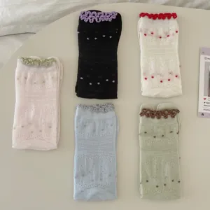 Chaussettes d'été fines pour femmes respirantes séparatrices d'orteils nœud dentelle