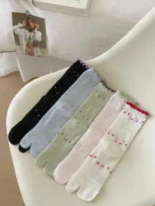 Chaussettes tabi femme été fines et respirantes bout séparé avec dentelle multicolore