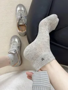 Breathable summer thin low cut short socks for women with hollow heart pattern cute design.
