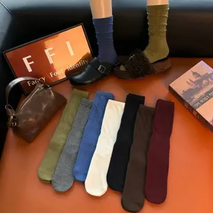 Women Vintage Cotton Slouch Socks Hollow Out Wheat Ear Pattern Mid Tube Socks Casual Retro Breathable Long Socks