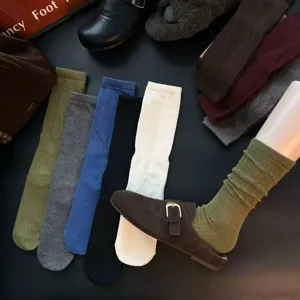 Women retro mid-calf socks vintage knitted wheat pattern casual socks comfortable daily wear autumn
