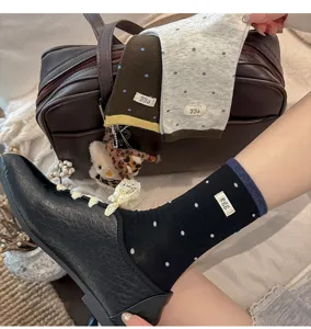 Dames katoenen sokken met stipjes en klein label, Koreaanse stijl voor herfst winter.