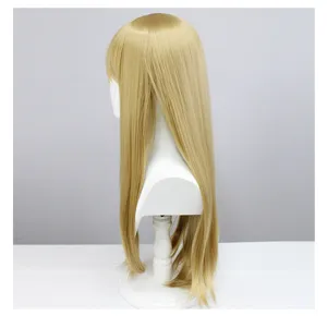Lange blonde cosplay pruik voor kostuums en rollenspellen, hittebestendig synthetisch haar.