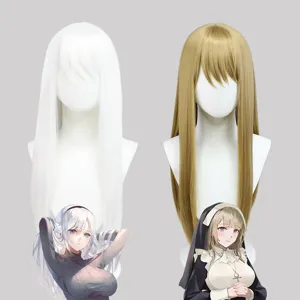 Lange Rechte Witte Vlas Non Cosplay Pruik Hogetemperatuur Synthetische Vezel Haar Voor Vrouwen Anime Feest