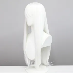 Witte lange rechte cosplay pruik met pony, hittebestendige synthetische vezel voor styling.