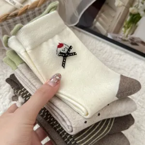 Calzini donna autunno stile coreano ricamo cucciolo cartone animato fiocco righe cotone