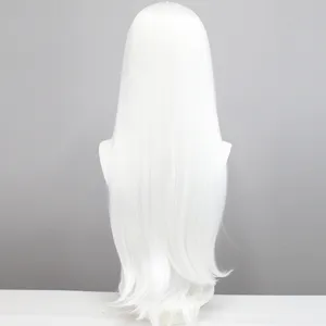 Witte lange cosplay pruik voor vrouwen kostuum feest, glad synthetisch haar accessoire.