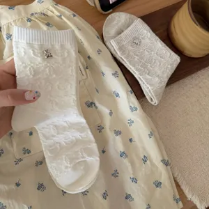 Calzini coreani in rilievo con orsetto ciondolo carino kawaii in cotone altezza metà polpaccio