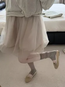 Korean style thin scrunch socks knit leg warmers with ballet flats comfortable spring wear