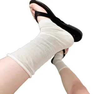 Sheer white leg warmers for women, ultra-thin breathable summer stirrup socks for daily.