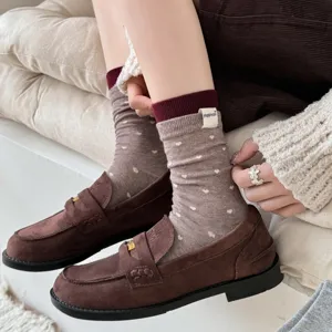 Koreanischer Stil Herzmuster Mittelsocken für Damen lässige Strick Socken Herbst Modetrend