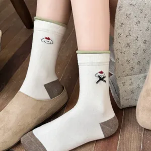 Calzini autunnali da donna stile coreano simpatico cucciolo ricamato cotone tubo medio