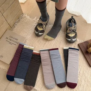 Vintage stijl kleurblok gestreepte middellange sokken mode esthetische koreaanse casual kleding