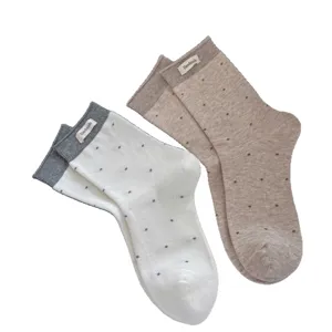 Chaussettes mi mollet rétro françaises à pois pour femmes printemps automne design contrasté