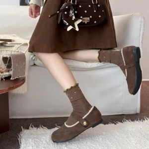 Calzini morbidi a pois con bordo volant, calze casual a metà altezza per autunno da donna