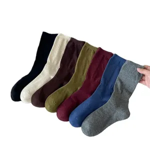 Retro ribbed mid-calf socks for women, vintage wheat pattern knit casual daily socks 7 pairs